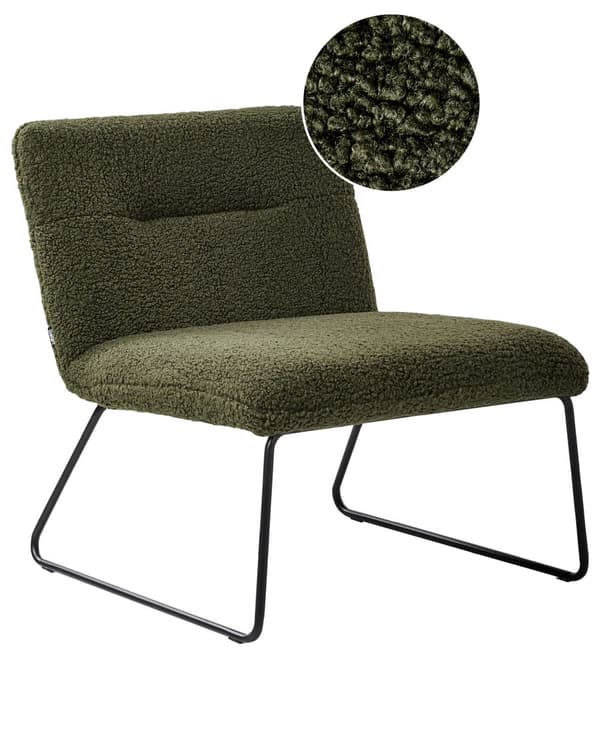 Aksentstol Grønn Boucle Polstring Bredt Sete Vintage Design Svart Metallramme