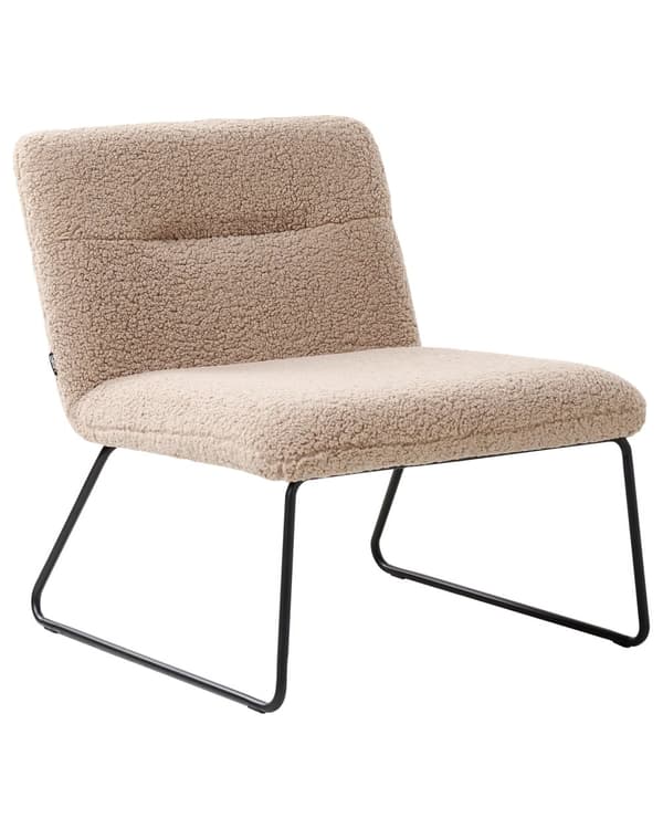 Aksentstol Beige Boucle Polstring Bredt Sete Vintage Design Svart Metallramme