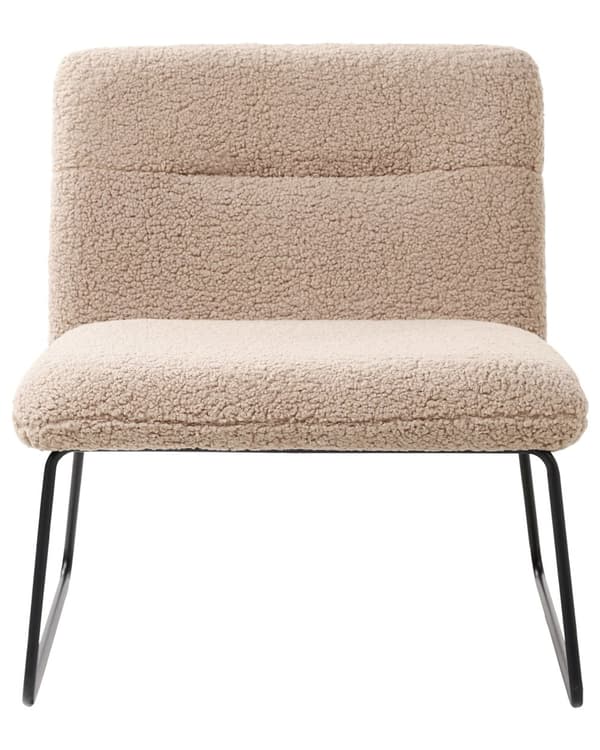 Aksentstol Beige Boucle Polstring Bredt Sete Vintage Design Svart Metallramme