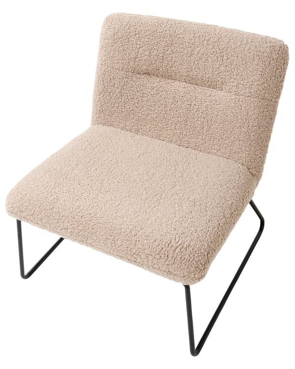 Aksentstol Beige Boucle Polstring Bredt Sete Vintage Design Svart Metallramme