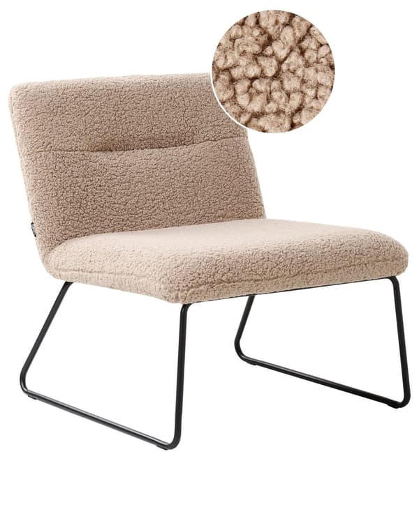 Aksentstol Beige Boucle Polstring Bredt Sete Vintage Design Svart Metallramme