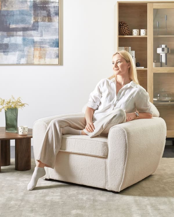 Lenestol Lysebeige Boucle Polstret Tykt Polstret Ryggstøtte Moderne Stil Stue Sofa