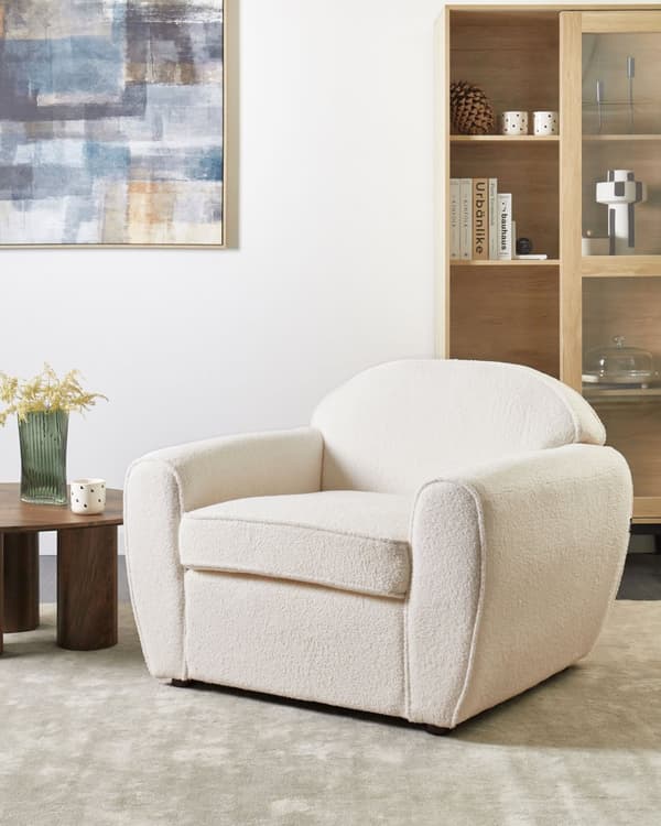 Lenestol Lysebeige Boucle Polstret Tykt Polstret Ryggstøtte Moderne Stil Stue Sofa