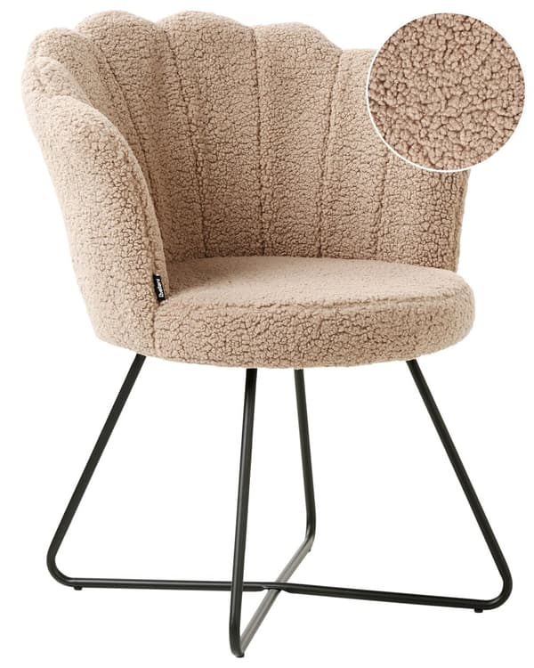 Lenestol Beige Boucléstoff Svart metallramme Uten armlener Skjellformet ryggstøtte Vintage design Hvilestol