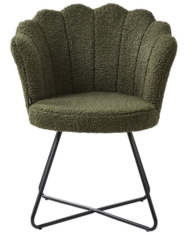 Lænestol Grøn Boucle Plys Stuestol med Armlæn til Stuen Bred Hvilestol Polstret Blød Fluffy Stol Design