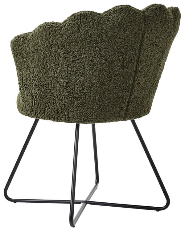 Lænestol Grøn Boucle Plys Stuestol med Armlæn til Stuen Bred Hvilestol Polstret Blød Fluffy Stol Design
