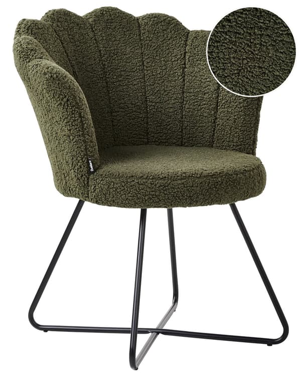 Lænestol Grøn Boucle Plys Stuestol med Armlæn til Stuen Bred Hvilestol Polstret Blød Fluffy Stol Design