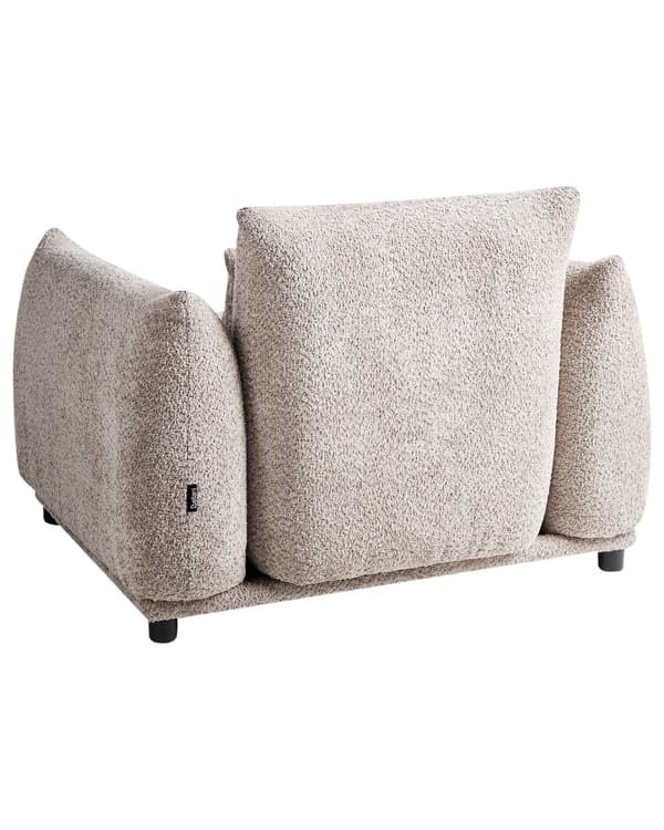Fåtölj Beige Bouclé Tyg Mjuk Nubbig Svarta Ben Böjda Ryggstöd Retro Glam Art Decor Stil