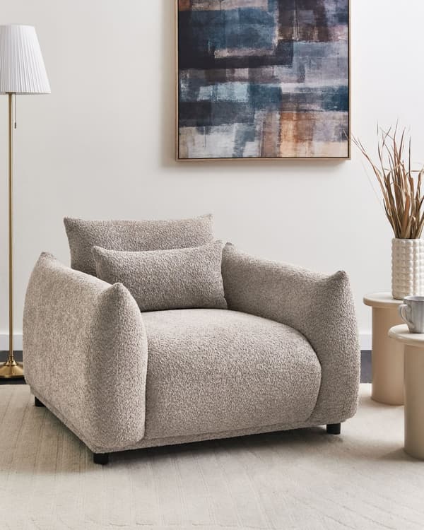 Fåtölj Beige Bouclé Tyg Mjuk Nubbig Svarta Ben Böjda Ryggstöd Retro Glam Art Decor Stil