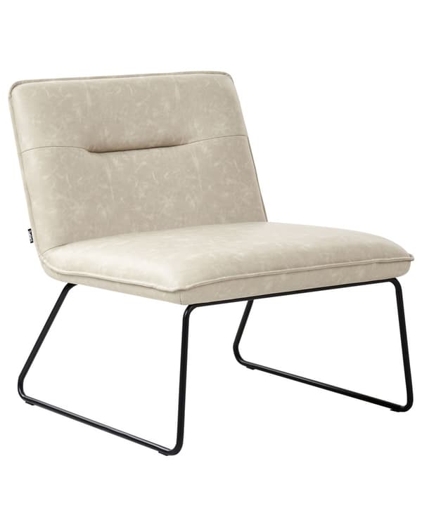 Fåtölj Beige Konstläderklädsel Bred Sits Vintage Design Svart Metallram