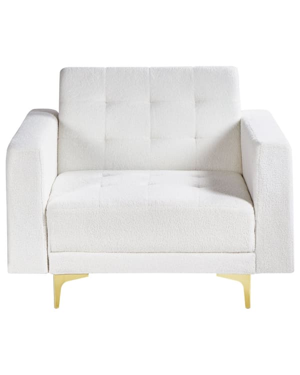 Lenestol Hvit Bouclé Metallben Dekorative knapper Justerbar rygg Moderne design Hvilestol Stue
