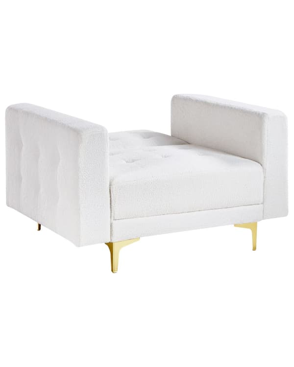 Lenestol Hvit Bouclé Metallben Dekorative knapper Justerbar rygg Moderne design Hvilestol Stue