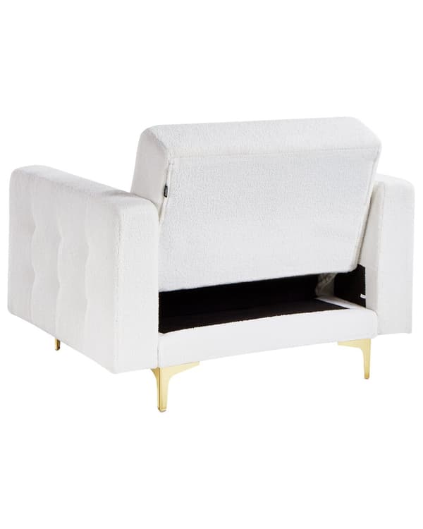 Lenestol Hvit Bouclé Metallben Dekorative knapper Justerbar rygg Moderne design Hvilestol Stue