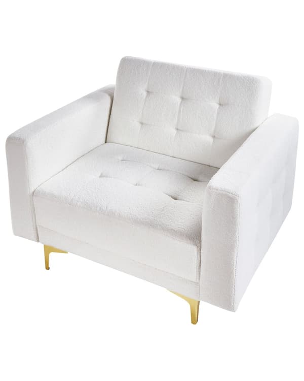 Lenestol Hvit Bouclé Metallben Dekorative knapper Justerbar rygg Moderne design Hvilestol Stue