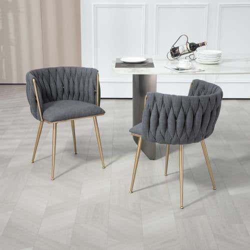 Casual Dining Chair Soffa Stol linnetyg stoppad vardagsrumsfåtölj (järnben) 2st-set, Grå