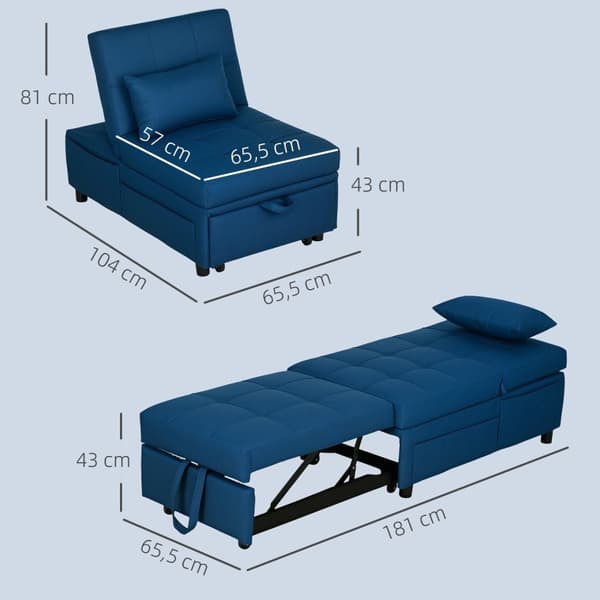 Rootz 3 -i -1 foldestol seng - hvilestol - chaise longue - justerbar ryglæn - 65,5L x 104W x 81H cm - bærbar med hjul og sidelomme