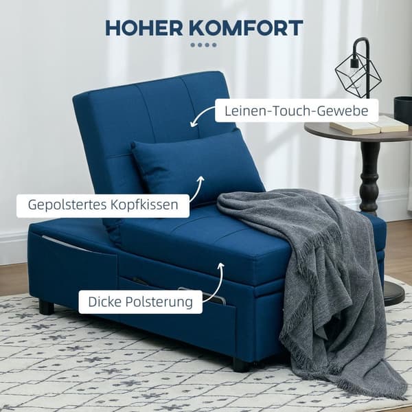 Rootz 3 -i -1 foldestol seng - hvilestol - chaise longue - justerbar ryglæn - 65,5L x 104W x 81H cm - bærbar med hjul og sidelomme