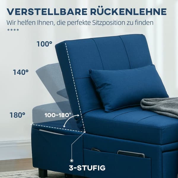 Rootz 3 -i -1 foldestol seng - hvilestol - chaise longue - justerbar ryglæn - 65,5L x 104W x 81H cm - bærbar med hjul og sidelomme