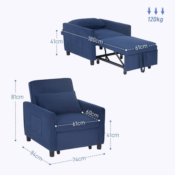 Rootz justerbar corduroy sovstol - konvertibel sängstol - återfåstol - komfort - 74 cm x 84 cm x 81 cm (soffa), 61 cm x 180 cm x 41 cm (säng)