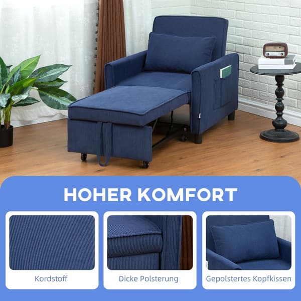 Rootz justerbar corduroy sovstol - konvertibel sängstol - återfåstol - komfort - 74 cm x 84 cm x 81 cm (soffa), 61 cm x 180 cm x 41 cm (säng)