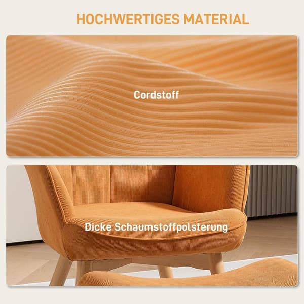 Rootz Accentstol med afføring - Afslapningsstol - Lounge lænestol - Ergonomisk komfort - 72 cm x 80 cm x 101 cm - Corduroy Look - Brun