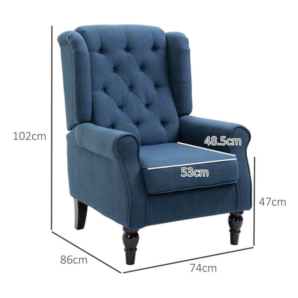 Rootz elegant vingstol - fåtölj - accentstol - hög komfort - 74 cm x 86 cm x 102 cm - blå
