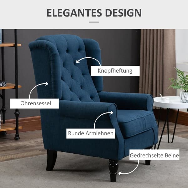 Rootz elegant vingstol - fåtölj - accentstol - hög komfort - 74 cm x 86 cm x 102 cm - blå