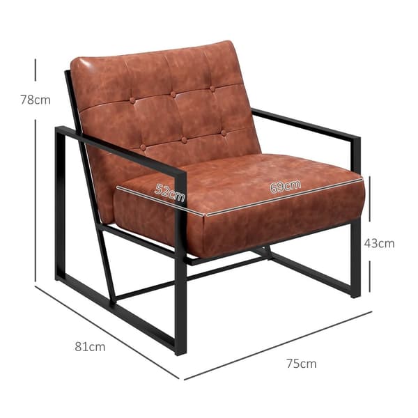 Rootz Lounge -tuoli - Chesterfieldin rentoutumistuoli - pehmustettu faux -nahka - Neo -Retro Comfort - 75cm x 81cm x 78 cm
