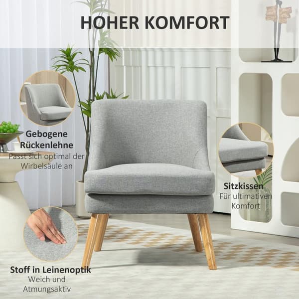 Rootz Linen Look Padded Lounge Chair - fåtölj - Reclinerstol - Ultimat komfort - 63 cm x 69 cm x 79,5 cm