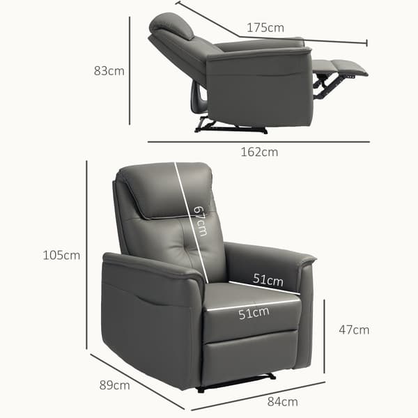 Rootz Recliner Chair - Justerbar fåtölj - solstol med fotstöd - Pocket Spring Seat, sidofickor - 84 cm x 89 cm x 105 cm - Grå