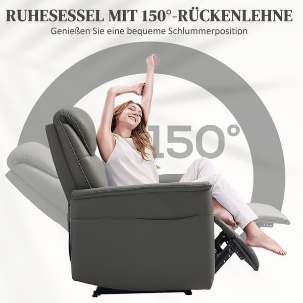Rootz Recliner Chair - Justerbar fåtölj - solstol med fotstöd - Pocket Spring Seat, sidofickor - 84 cm x 89 cm x 105 cm - Grå