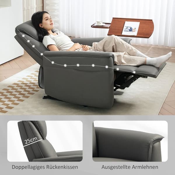 Rootz Recliner Chair - Justerbar fåtölj - solstol med fotstöd - Pocket Spring Seat, sidofickor - 84 cm x 89 cm x 105 cm - Grå