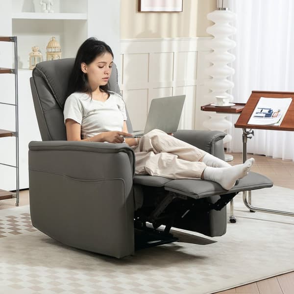 Rootz Recliner Chair - Justerbar fåtölj - solstol med fotstöd - Pocket Spring Seat, sidofickor - 84 cm x 89 cm x 105 cm - Grå