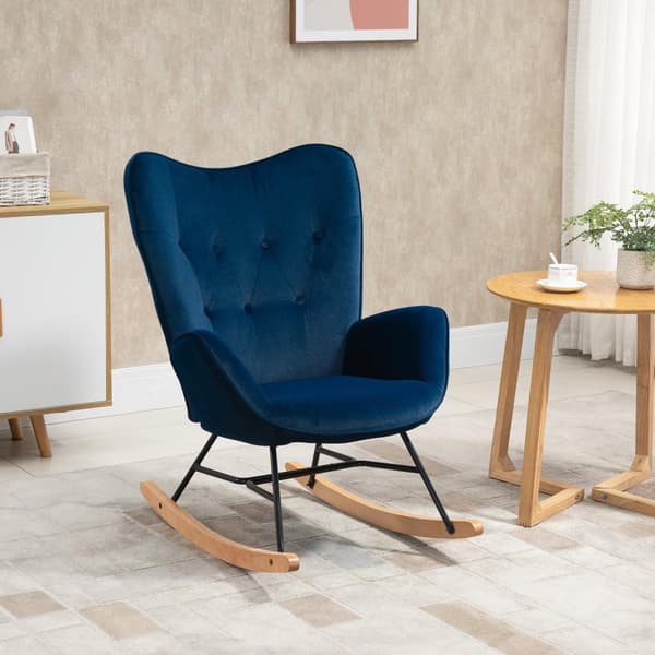 ROOTZ ROCKING CHAY - Quilted Velvet Look - Sygeplejestol - 150 kg kapacitet - Ergonomisk komfort - 65L x 70W x 96H cm - Blå