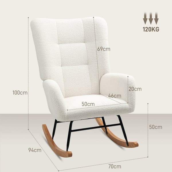 Rootz Rocking Stol - Hyggeligt dækning - Tyk polstring - skridsikre - 70 x 94 x 100 cm - Hvid