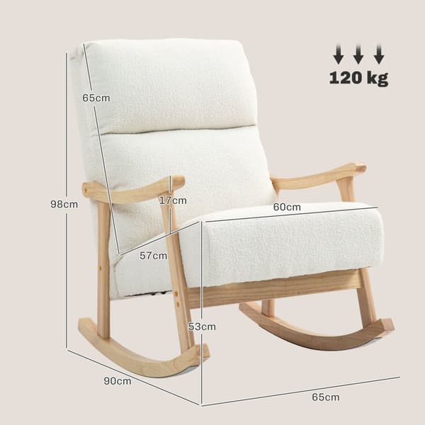 Rootz Rocking Chair - Velvet Chair - Ergonomic Chair - Max Comfort - 65W X 90D x 98H cm - White -Brown