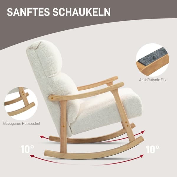 Rootz Rocking Chair - Velvet Chair - Ergonomic Chair - Max Comfort - 65W X 90D x 98H cm - White -Brown