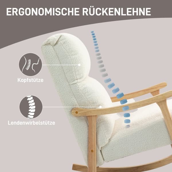 Rootz Rocking Chair - Velvet Chair - Ergonomic Chair - Max Comfort - 65W X 90D x 98H cm - White -Brown