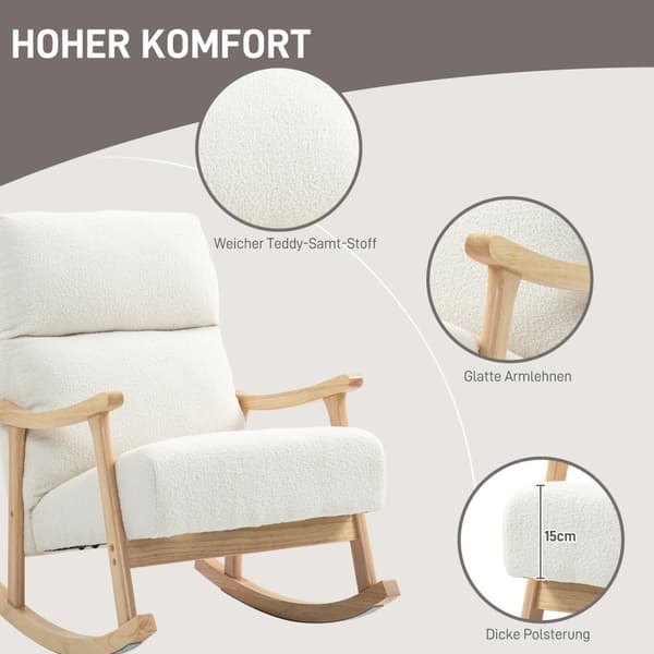 Rootz Rocking Chair - Velvet Chair - Ergonomic Chair - Max Comfort - 65W X 90D x 98H cm - White -Brown