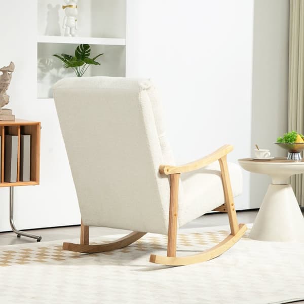Rootz Rocking Chair - Velvet Chair - Ergonomic Chair - Max Comfort - 65W X 90D x 98H cm - White -Brown