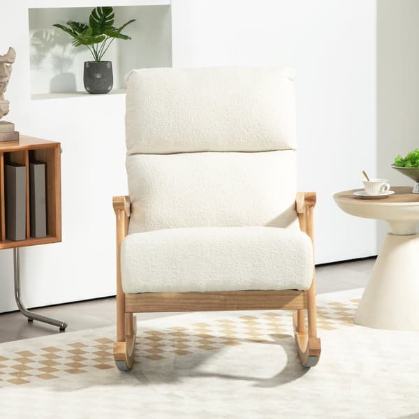 Rootz Rocking Chair - Velvet Chair - Ergonomic Chair - Max Comfort - 65W X 90D x 98H cm - White -Brown
