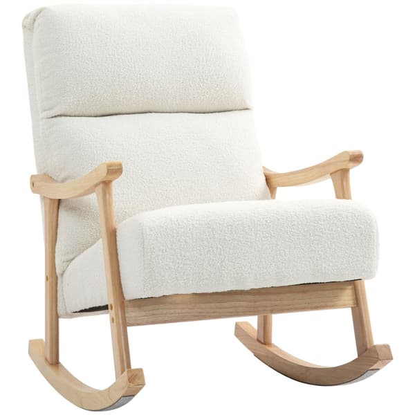 Rootz Rocking Chair - Velvet Chair - Ergonomic Chair - Max Comfort - 65W X 90D x 98H cm - White -Brown