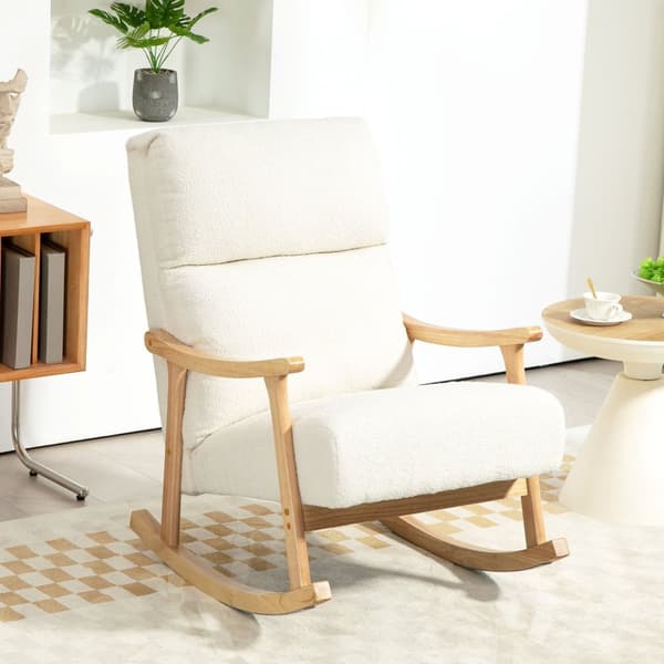 Rootz Rocking Chair - Velvet Chair - Ergonomic Chair - Max Comfort - 65W X 90D x 98H cm - White -Brown