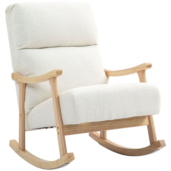 Rootz Rocking Chair - Velvet Chair - Ergonomic Chair - Max Comfort - 65W X 90D x 98H cm - White -Brown