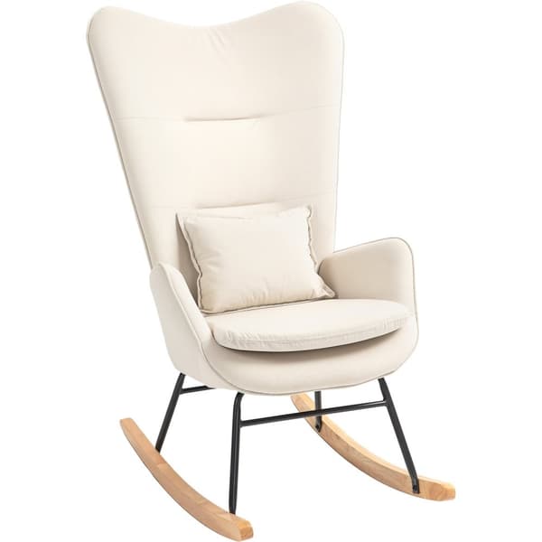 Rootz Rocking Chair - Sygeplejestol - Velvet lænestol - Lumbar Support - White - 67 cm x 85 cm x 112 cm