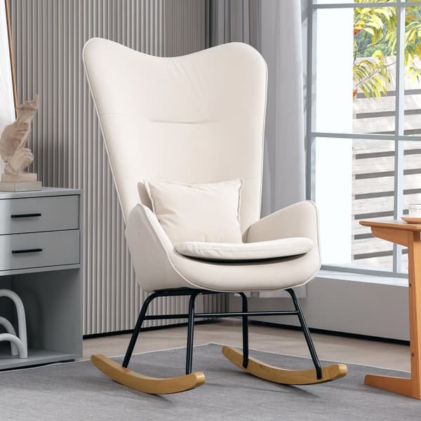 Rootz Rocking Chair - Sygeplejestol - Velvet lænestol - Lumbar Support - White - 67 cm x 85 cm x 112 cm