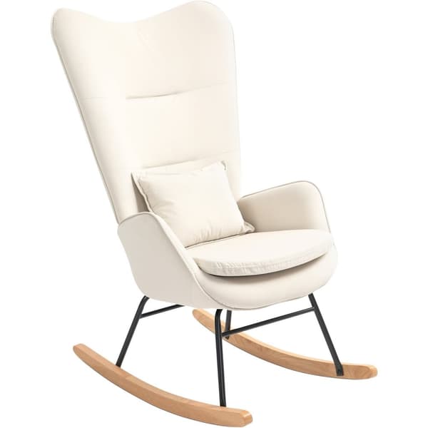 Rootz Rocking Chair - Sygeplejestol - Velvet lænestol - Lumbar Support - White - 67 cm x 85 cm x 112 cm