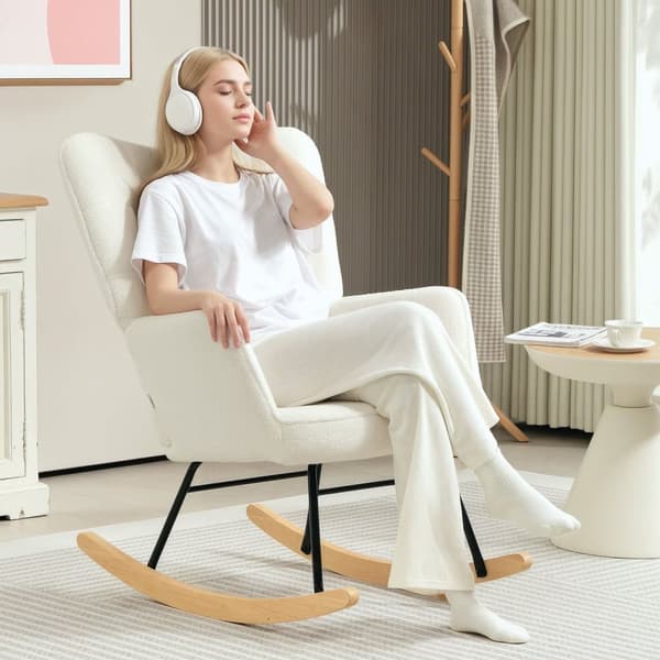 Juuren keinutuoli Fleece Look - Ergonominen nojatuoli - Rentouttava tuoli - tukee vartaloa - 98d x 71w x 101h cm