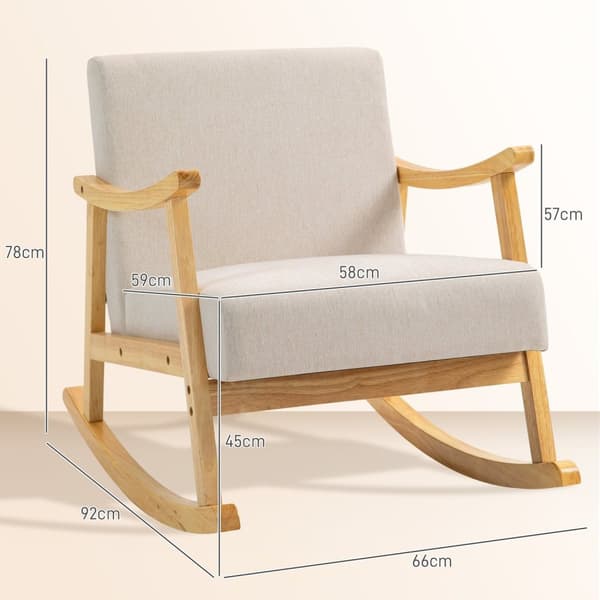 Rootz Rocking Stol - Polstret sædepude - Afslapningsstol - Træben - Optimal komfort - 66W x 92d x 78H cm