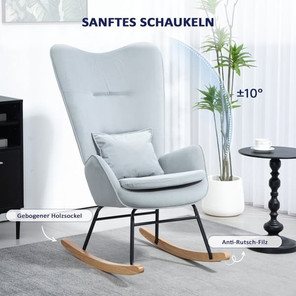 Rootz Rocking Stol - Sygeplejestol - Velvet Stol - Lumbar Support - Velvet Look Cover - 67L X 85W X 112H CM - Grå